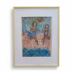 ORIGINAL HAND DRAWING - IN PLEXI GOLD METAL FRAME - 11" X 14"